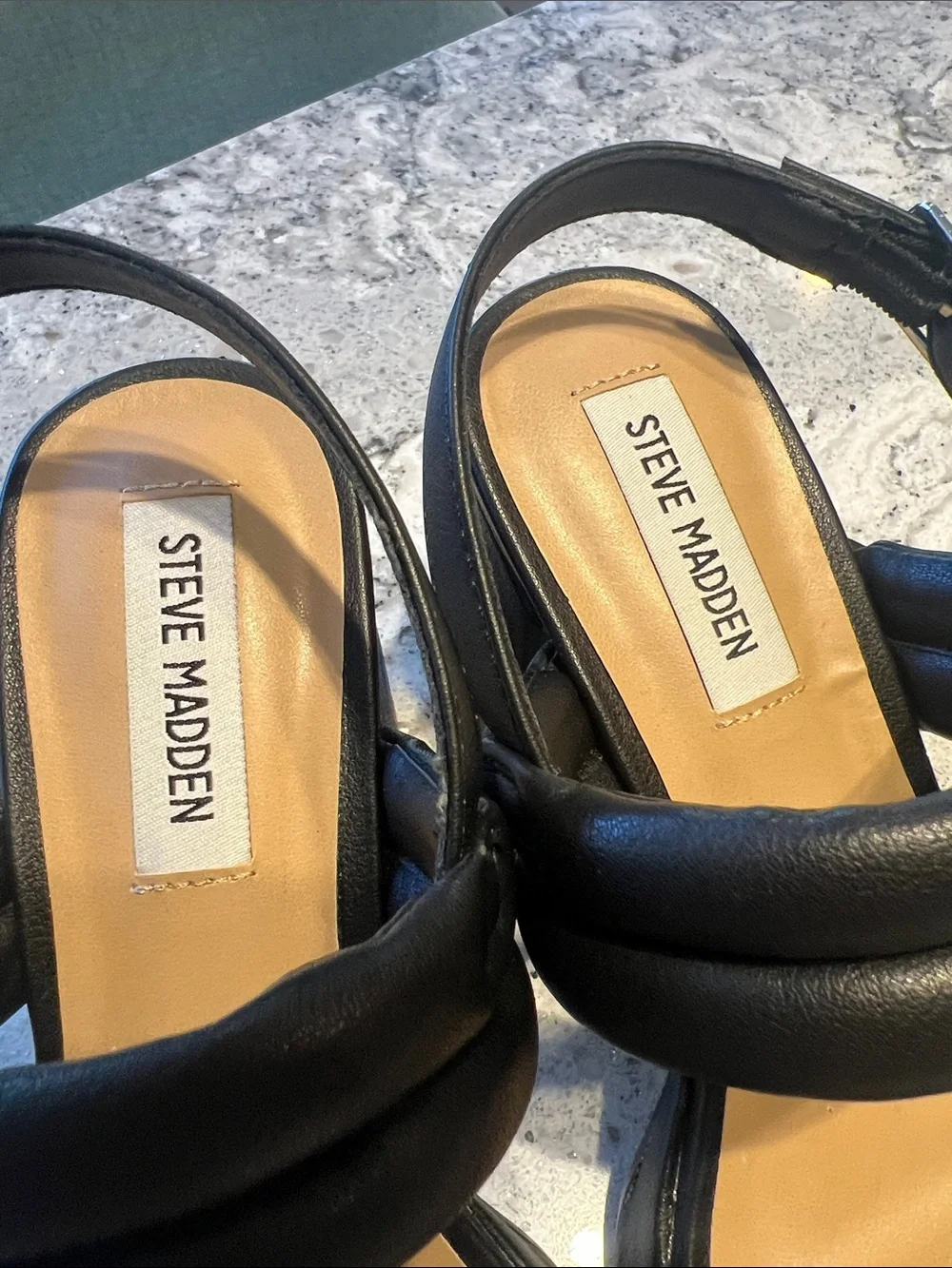 NWT Steve Madden Tahani Black Puffy Platform Sandals Block Heel Size 8 NWOB